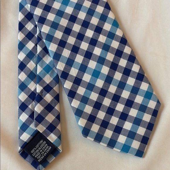 100% Cotton Blue Checkered Men's Tie - Picture 1 of 4